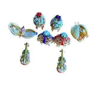 VTG enameled ornate handmade trinket pill boxes lot